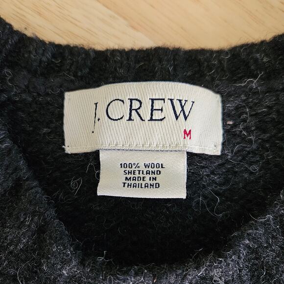 J. Crew Men's Shetland Wool Sweater Sz M Dark Gray Tan Stripe - Picture 4 of 11